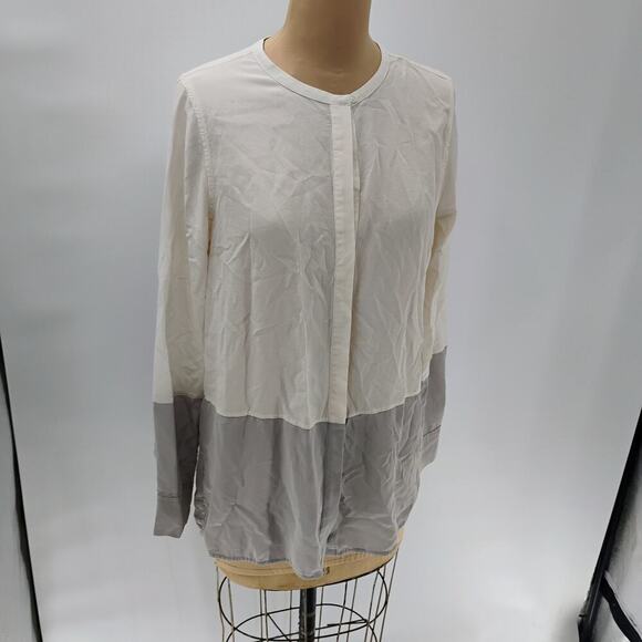 VINCE Colorblock Silk Top Blouse Tunic Sz 12 100% silk long sleeve - Picture 3 of 13